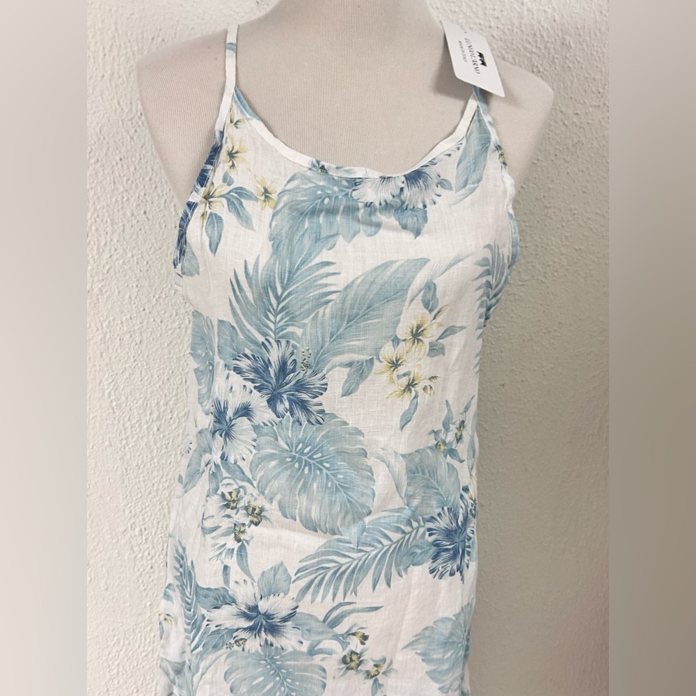 LUNGO L'ARNO LINEN Blue TROPICAL PRINT DRESS NEW Various Sizes MADE IN ITALY - Picture 3 of 7